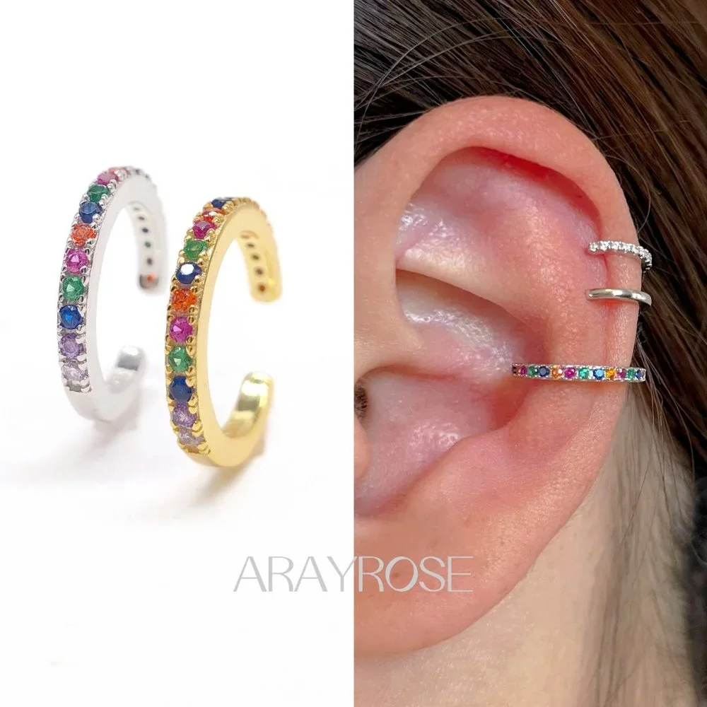 New Rainbow Conch Cuff, Ear Cuff No Piercing, Gold Ear Wrap, 18k Gold 925 Silver - Picture 10 of 10